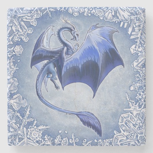 Blue Winter Dragon Fantasy Nature Art Steinuntersetzer (Vorderseite)