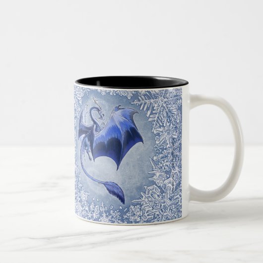 Blue Winter Dragon Fantasy Nature Art Zweifarbige Tasse (Rechts)