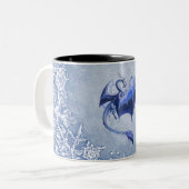Blue Winter Dragon Fantasy Nature Art Zweifarbige Tasse (Vorderseite Links)