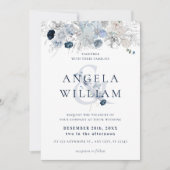 Blue Winter Floral Elegante Hochzeit Einladung (Vorderseite)