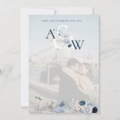 Blue Winter Floral Elegante Hochzeit Einladung (Rückseite)