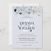 Blue Winter Floral Elegante Hochzeit Einladung (Vorderseite)