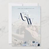 Blue Winter Floral Elegante Hochzeit Einladung (Rückseite)