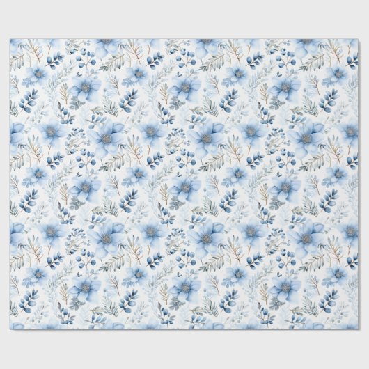 Blue Winter Floral Pattern Geschenkpapier (Flach)