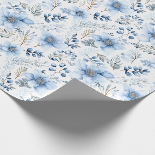 Blue Winter Floral Pattern Geschenkpapier (Ecke)