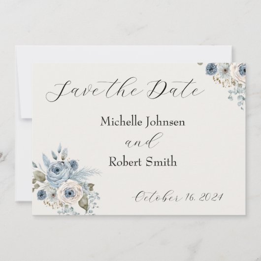 Blue Winter Floral Save the Date Card (Vorderseite)