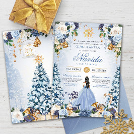 Blue Winter Floral Schnee Princess Holiday Quince Einladung