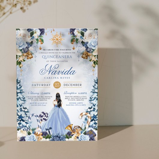 Blue Winter Floral Schnee Princess Holiday Quince Einladung