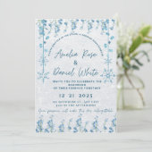 Blue Winter Floral Wedding Invitation Einladung (Stehend Vorderseite)