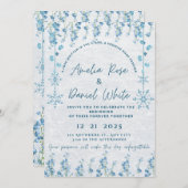 Blue Winter Floral Wedding Invitation Einladung (Vorne/Hinten)