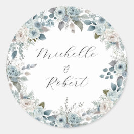 Blue Winter Floral Wedding Runder Aufkleber