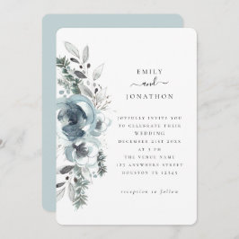 Blue Winter Florals Wedding Einladung