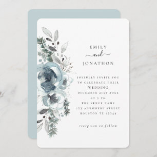 Blue Winter Florals Wedding Einladung