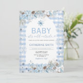 Blue Winter Flowers  Baby Shower Snowflakes Einladung (Stehend Vorderseite)