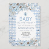 Blue Winter Flowers  Baby Shower Snowflakes Einladung (Vorne/Hinten)
