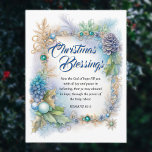 Blue Winter Foliage Frame Bible Verse Christlich Feiertagspostkarte<br><div class="desc">Christliche Urlaubspostkarte mit elegantem Winterfolienrahmen in Blau-, Grün- und Goldtönen. "Weihnachts-Segnungen" und Schriftzüge aus dem Buch von Matthew in der King James-Holy-Bibel: Weihnachtssegnung auf der Rückseite kann für einen handgeschriebenen Gruß personalisiert oder links werden.Matthew 4:16 - "Die Menschen, die in der Dunkelheit saßen, sahen großes Licht; und zu denen, die...</div>