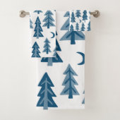 Blue Winter Forest Moon Stars Trees Badhandtuch Set (Insitu)