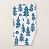 Blue Winter Forest Moon Stars Trees Badhandtuch Set (Handtuch)