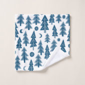 Blue Winter Forest Moon Stars Trees Badhandtuch Set (Waschlappen)