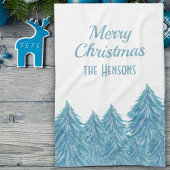 Blue Winter Forest Tree Aquarell Weihnachtskite Geschirrtuch