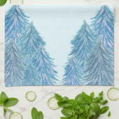 Blue Winter Forest Tree Wasserfarbe Weihnachten Geschirrtuch (Gefaltet)