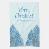 Blue Winter Forest Tree Wasserfarbe Weihnachten Geschirrtuch (Vertikal)