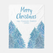 Blue Winter Forest Tree Watercolor Christmas Fleec Fleecedecke (Vorderseite)