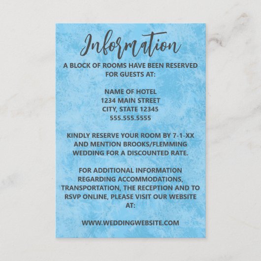 Blue Winter Frost Hochzeitkarte Begleitkarte (Vorderseite)