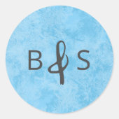 Blue Winter Frost Monogram Wedding Runder Aufkleber (Vorderseite)