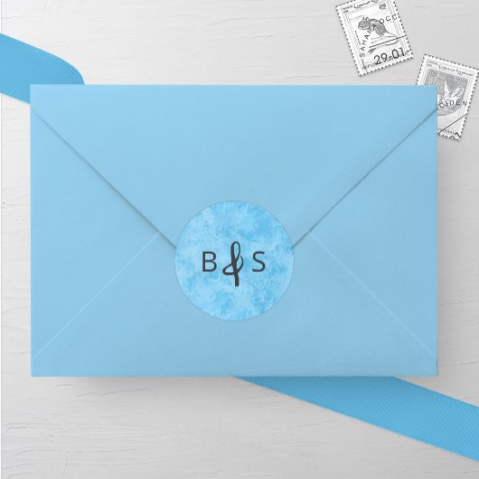 Blue Winter Frost Monogram Wedding Runder Aufkleber