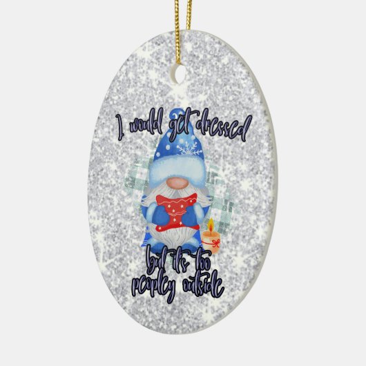 Blue Winter Funny Gnome zu Peopley Außenbereich Keramik Ornament (Links)