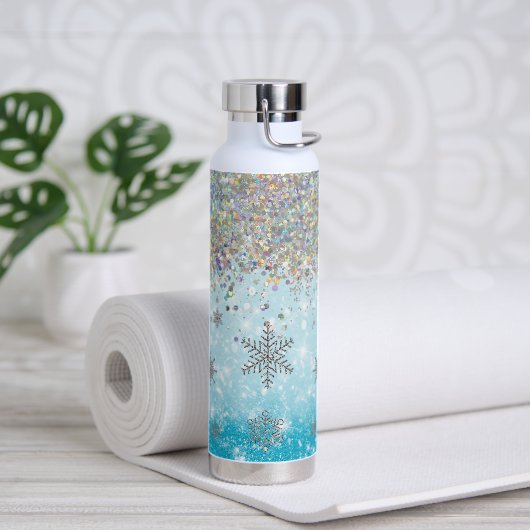 Blue Winter Glitzer Snowflake Trinkflasche (Yoga)
