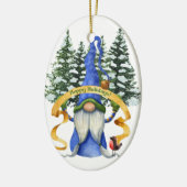 Blue Winter Gnome Holiday wünscht Keramik Ornament (Links)