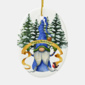Blue Winter Gnome Holiday wünscht Keramik Ornament (Vorne)