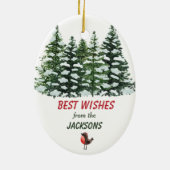 Blue Winter Gnome Holiday wünscht Keramik Ornament (Hinten)