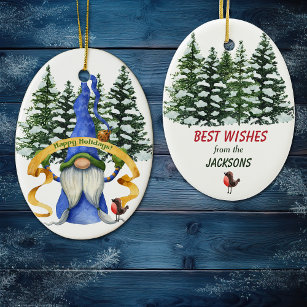 Blue Winter Gnome Holiday wünscht Keramik Ornament