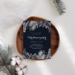 Blue Winter Greenery Weihnachten Party Einladung<br><div class="desc">Winter Foliage Illustration oben und unten in Grautönen und Blau gepaart mit einem weißen Skript für alle Ihre Informationen auf einem dunkelblauen Hintergrund. Karo unseren Laden für mehr Weihnachten Party Einladung Optionen.</div>