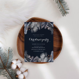 Blue Winter Greenery Weihnachten Party Einladung