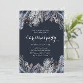 Blue Winter Greenery Weihnachten Party Einladung (Stehend Vorderseite)