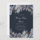 Blue Winter Greenery Winter Open House Einladung (Vorderseite)
