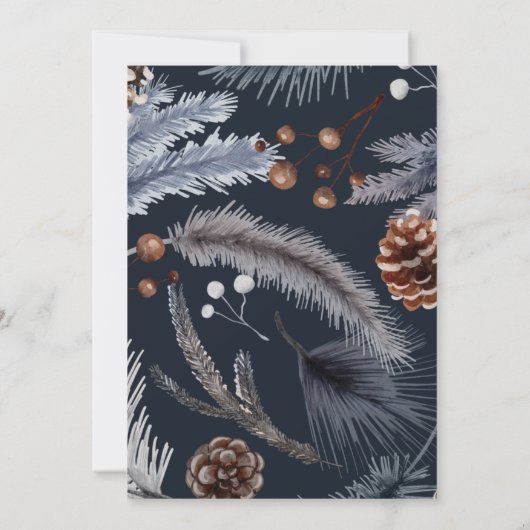 Blue Winter Greenery Winter Open House Einladung (Rückseite)