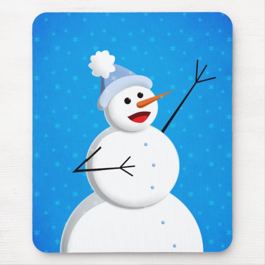 Blue Winter Happy Snowman Mousepad (Vorne)
