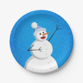 Blue Winter Happy Snowman Pappteller (Vorderseite)