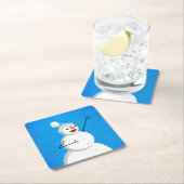 Blue Winter Happy Snowman Rechteckiger Pappuntersetzer (Vor Ort)