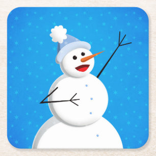 Blue Winter Happy Snowman Rechteckiger Pappuntersetzer