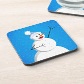 Blue Winter Happy Snowman Untersetzer (Linke Seite)