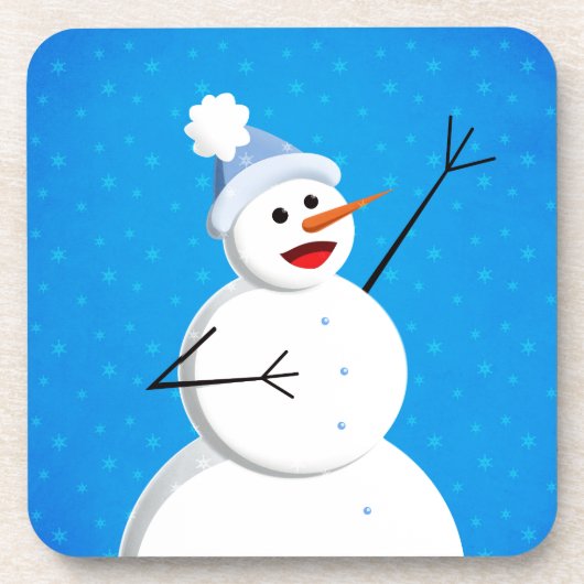 Blue Winter Happy Snowman Untersetzer (Vorderseite)