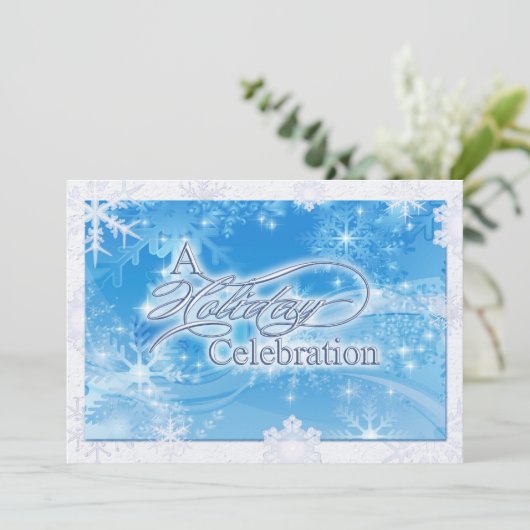 Blue Winter Holiday Celebration Einladung (Stehend Vorderseite)