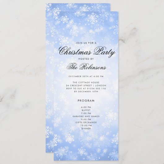 Blue Winter Holiday Einladung mit Programm & Menü (Vorne/Hinten)