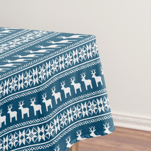Blue Winter Holiday Snowflake Rentiermuster Tischdecke (Beispiel)